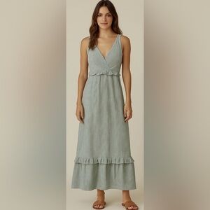 Caution To The Wind V-Neck Striped Green Dress